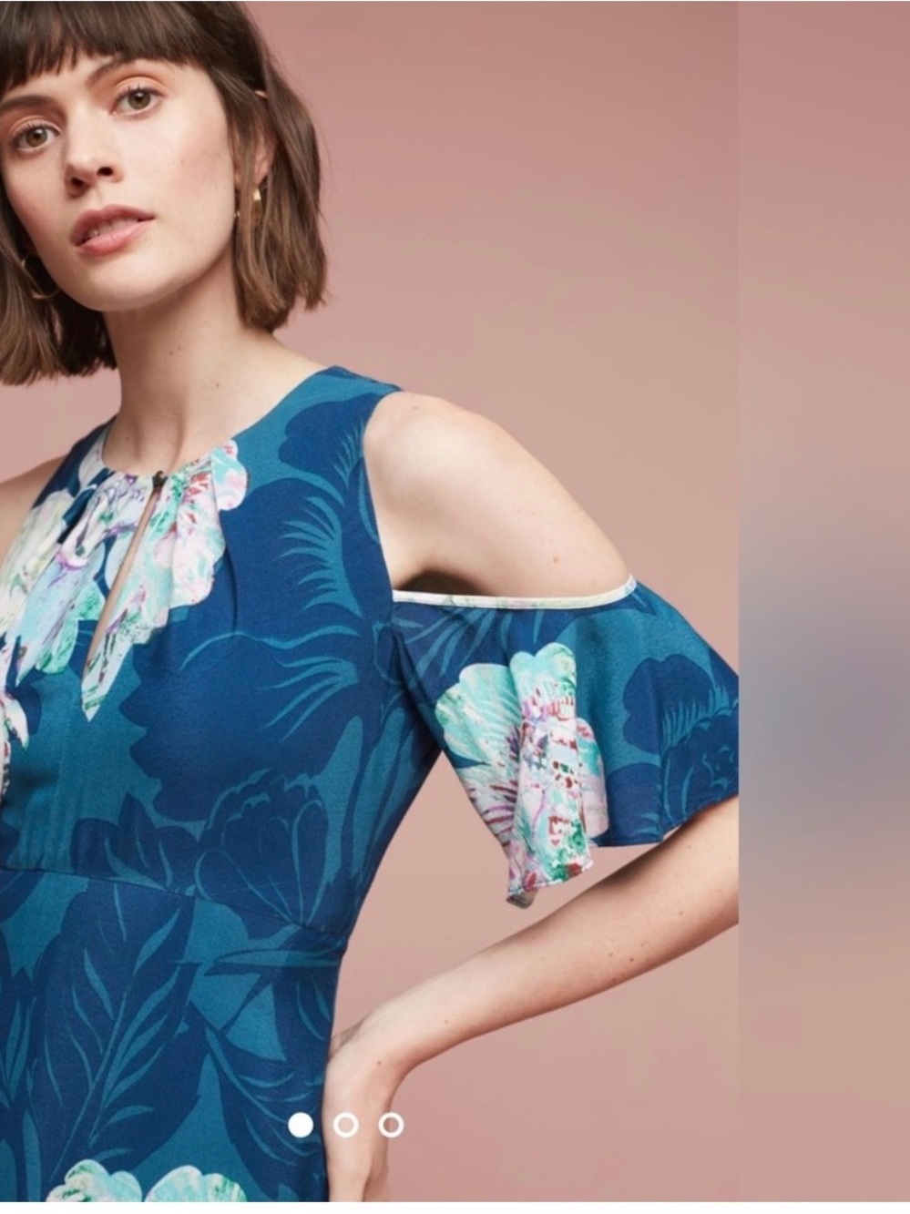 Maeve Teal Floral Cold-Shoulder Midi Dress - Picture 2 of 10
